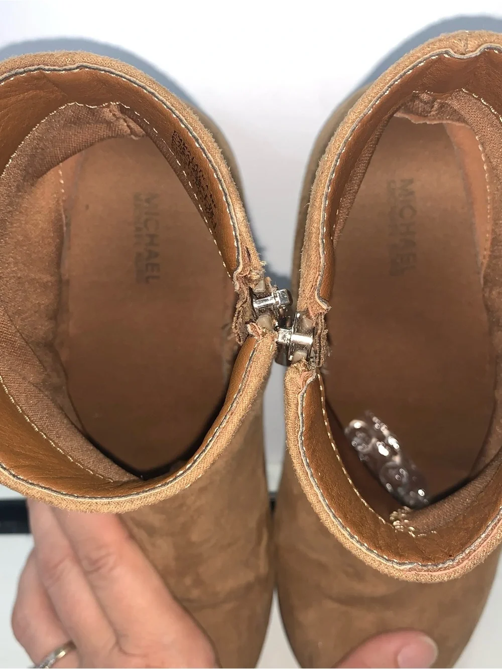 Girls Michael Kors Cognac Suede Ankle Booties with MK Charm size 4